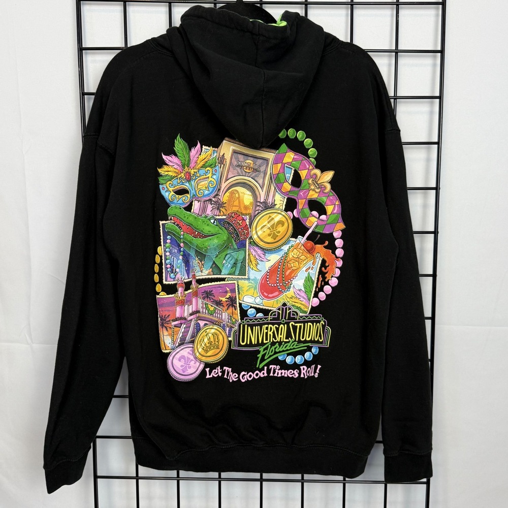 Universal Studio Mardi Gras 2021 Retro Logo Marquee Beads Collage Mens XL Black